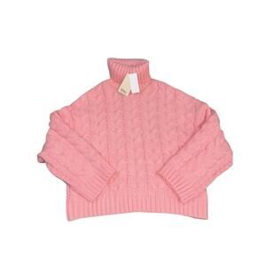 Elie Tahari Pink Color Chunky Cable Knit Turtleneck Sweater M New